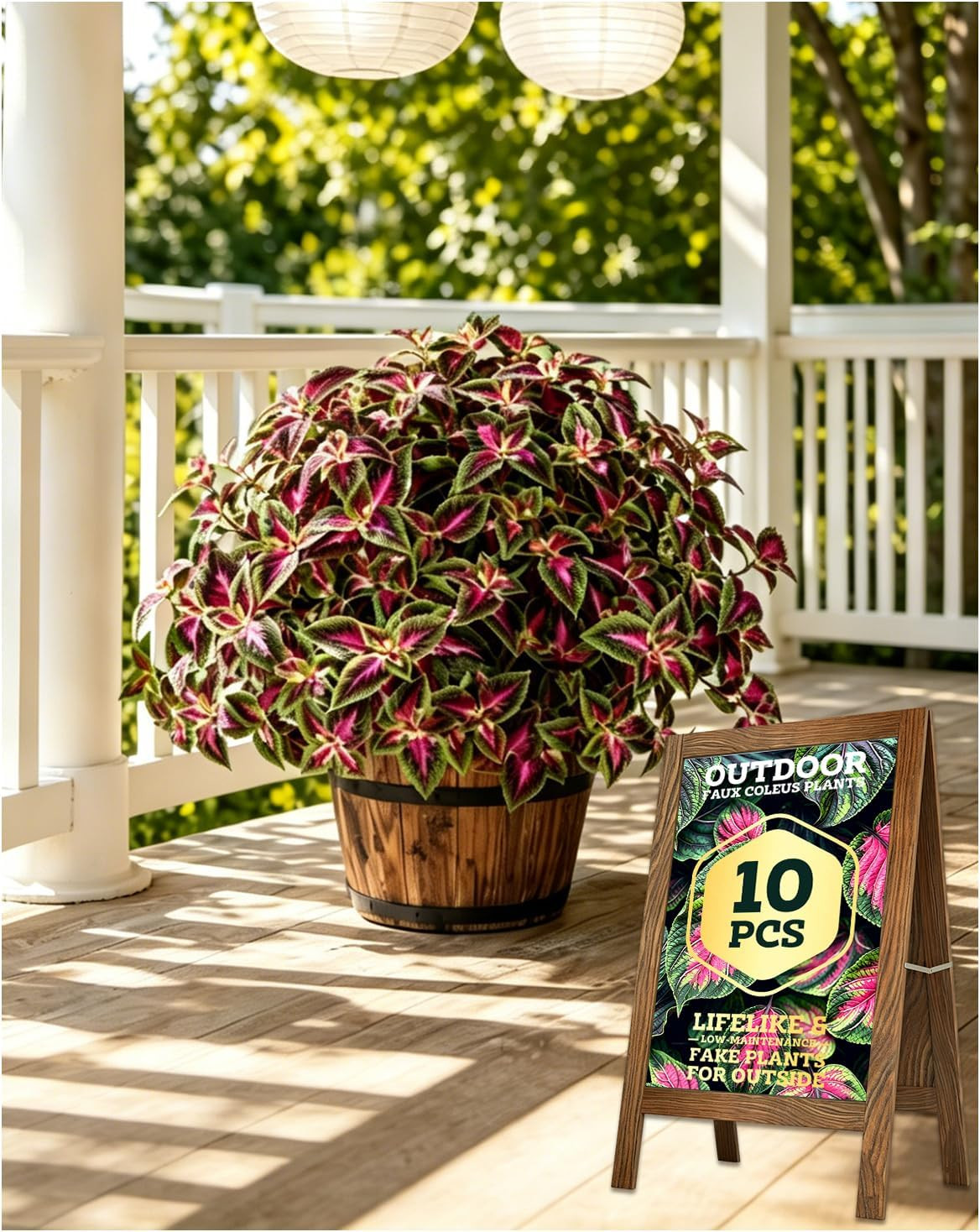 10 Pcs UV Resistant Faux Coleus Bush for Outdoor Decor & Hanging Baskets