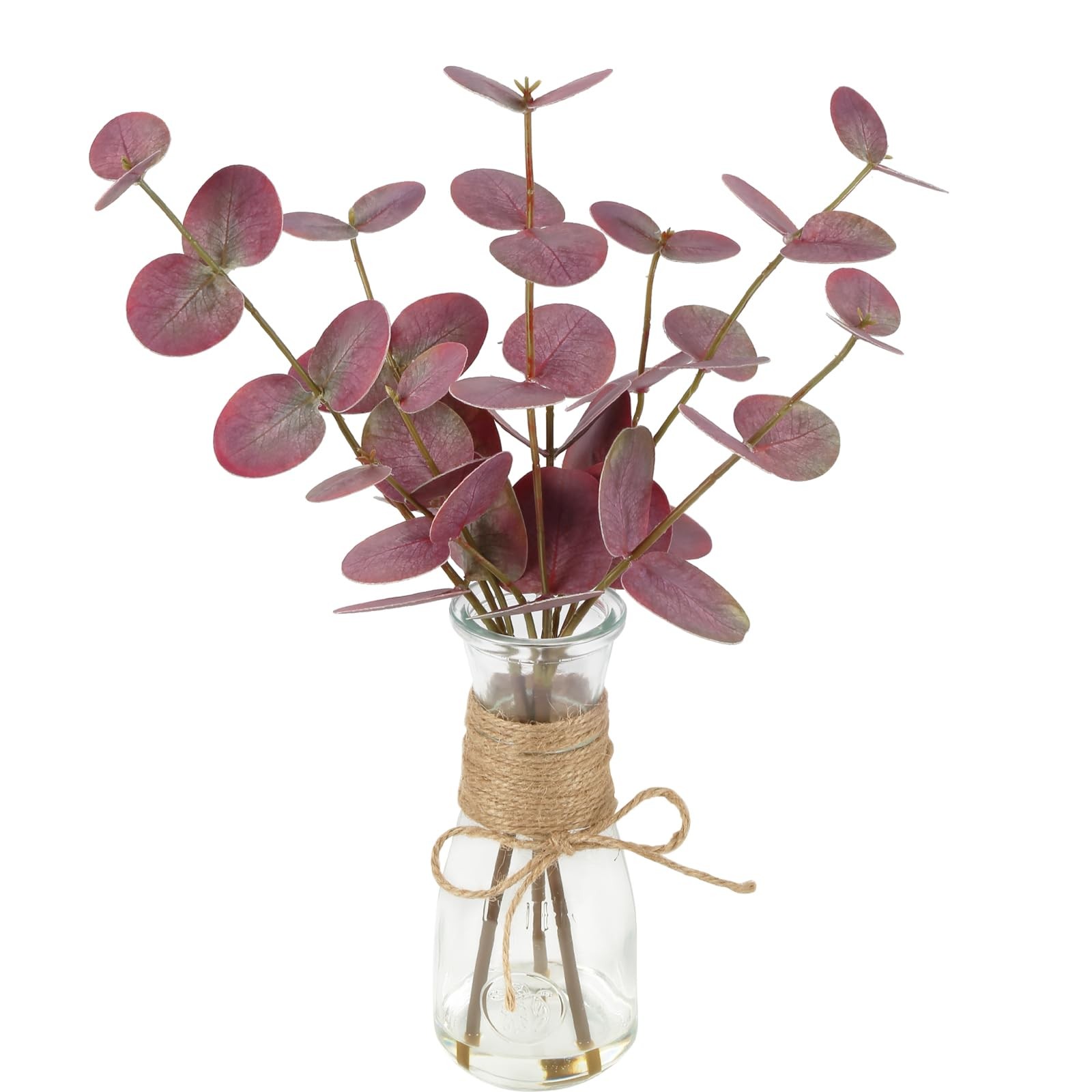 Fake Eucalyptus Stems in Vase with Faux Water, 15’’ Artificial Eucalyptus Lea…
