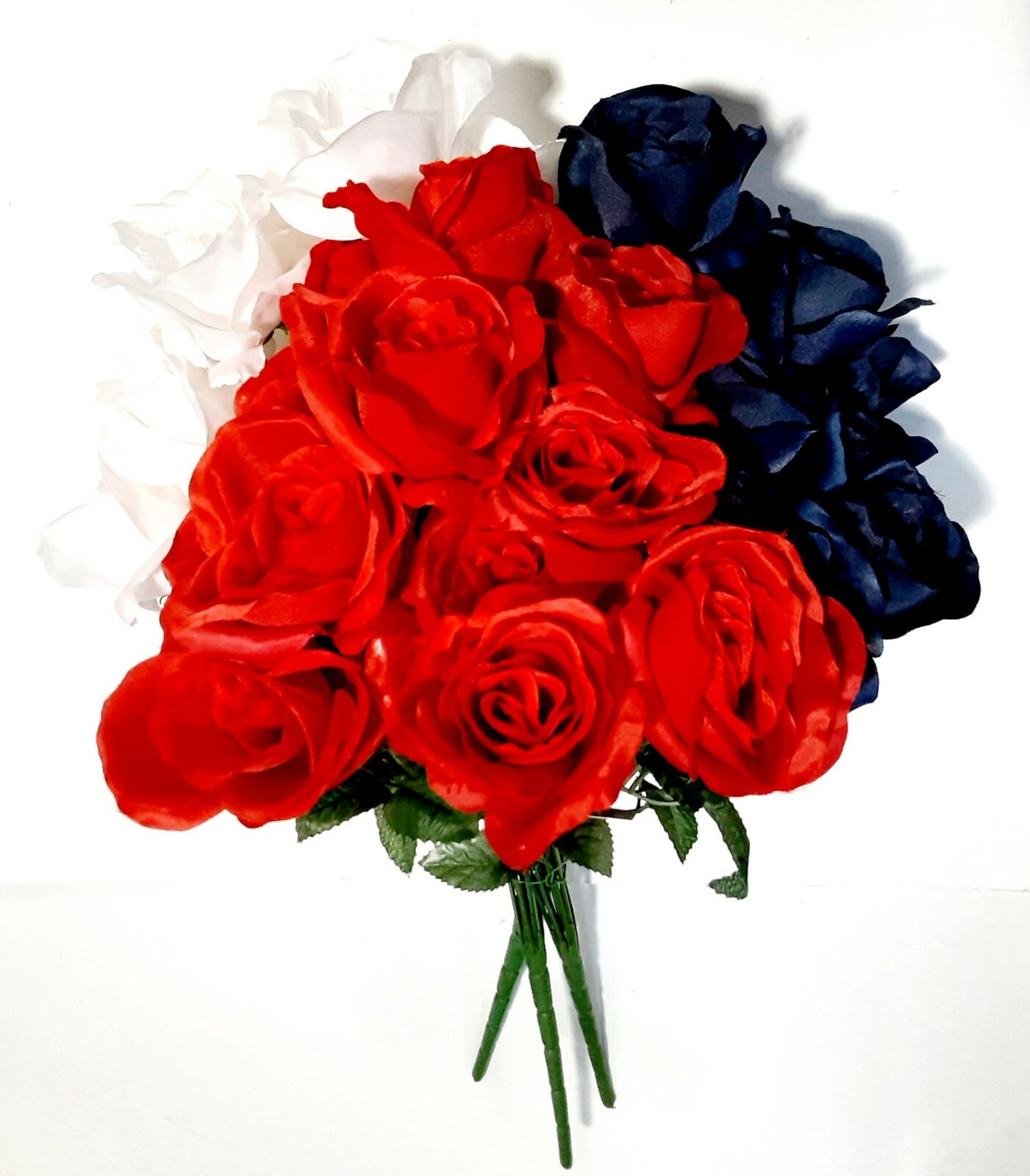 (3 Bushes) 36 Roses 20″ Bush USA Patriotic Red White & Blue Silk Flower Home US