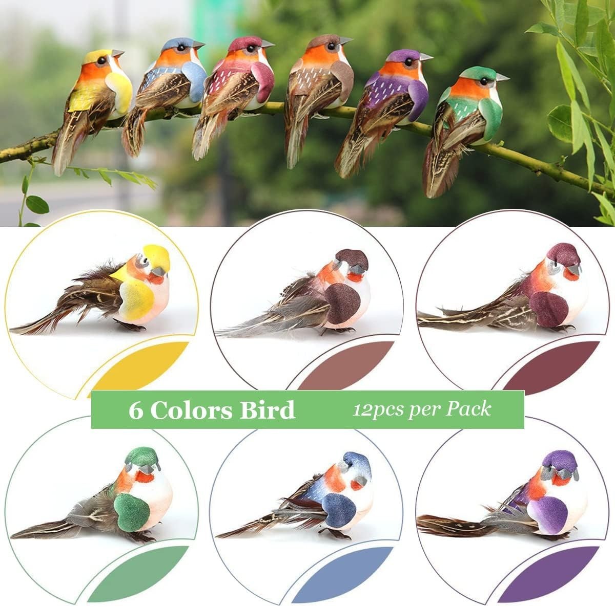 Charming 12pc Foam Feather Birds for Decorative Wreaths and Seasonal Displays