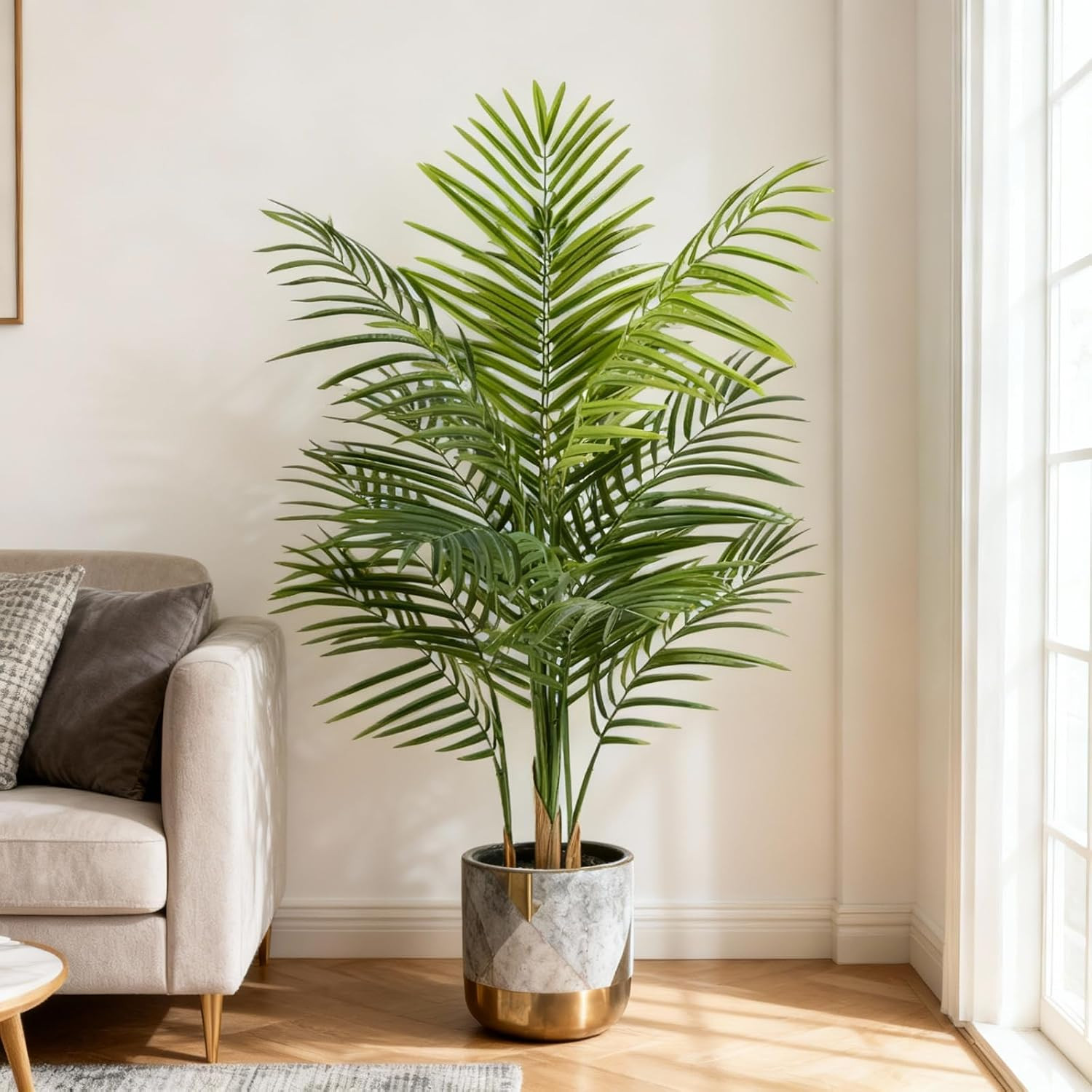 4Ft Artificial Palm Tree Indoor, Large Fake Tropical Areca Palm with 13 Trunks,