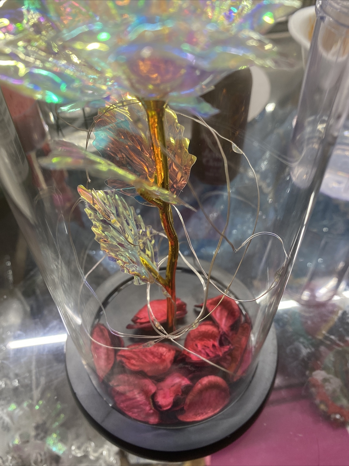Enchanted Forever Rose Flower In Glass Dome LED Light Decor Valentine’s Day Gift
