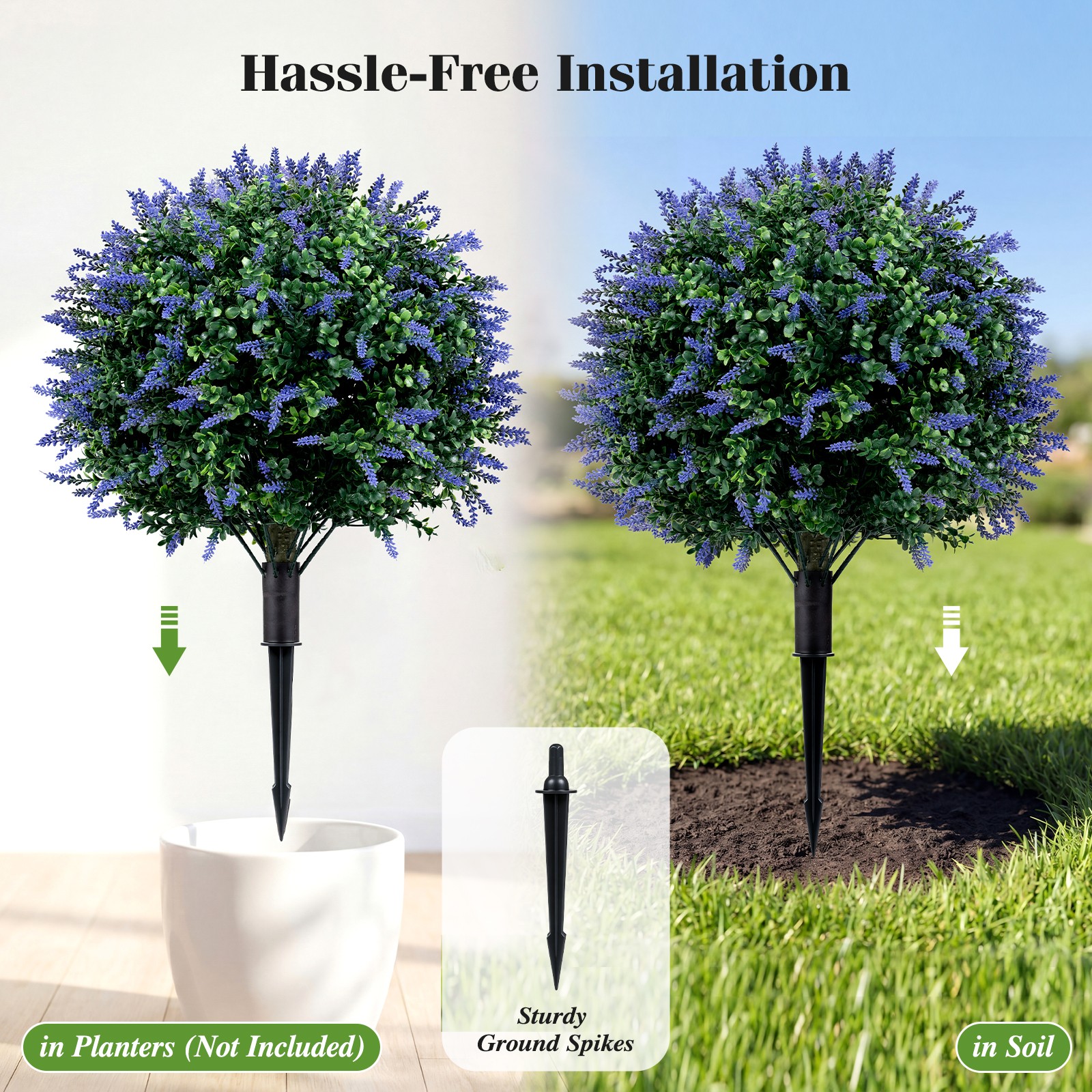 2Pack Artificial Lavender Boxwood Topiary Ball Trees, Faux Floral Shrubs, Patio