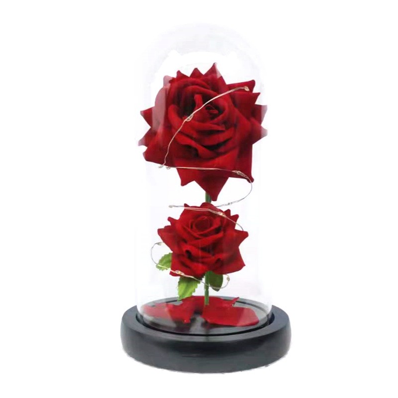 Christmas Valentine’s Day Birthday Gift Two Roses Glass Cover Ornament LED Light