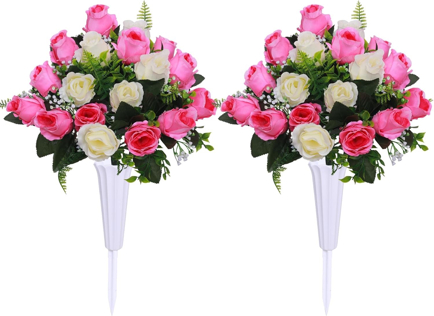 Set of 2 Artificial Cemetery Flowers with Vase,Grave Memorial Flowers,Artificial