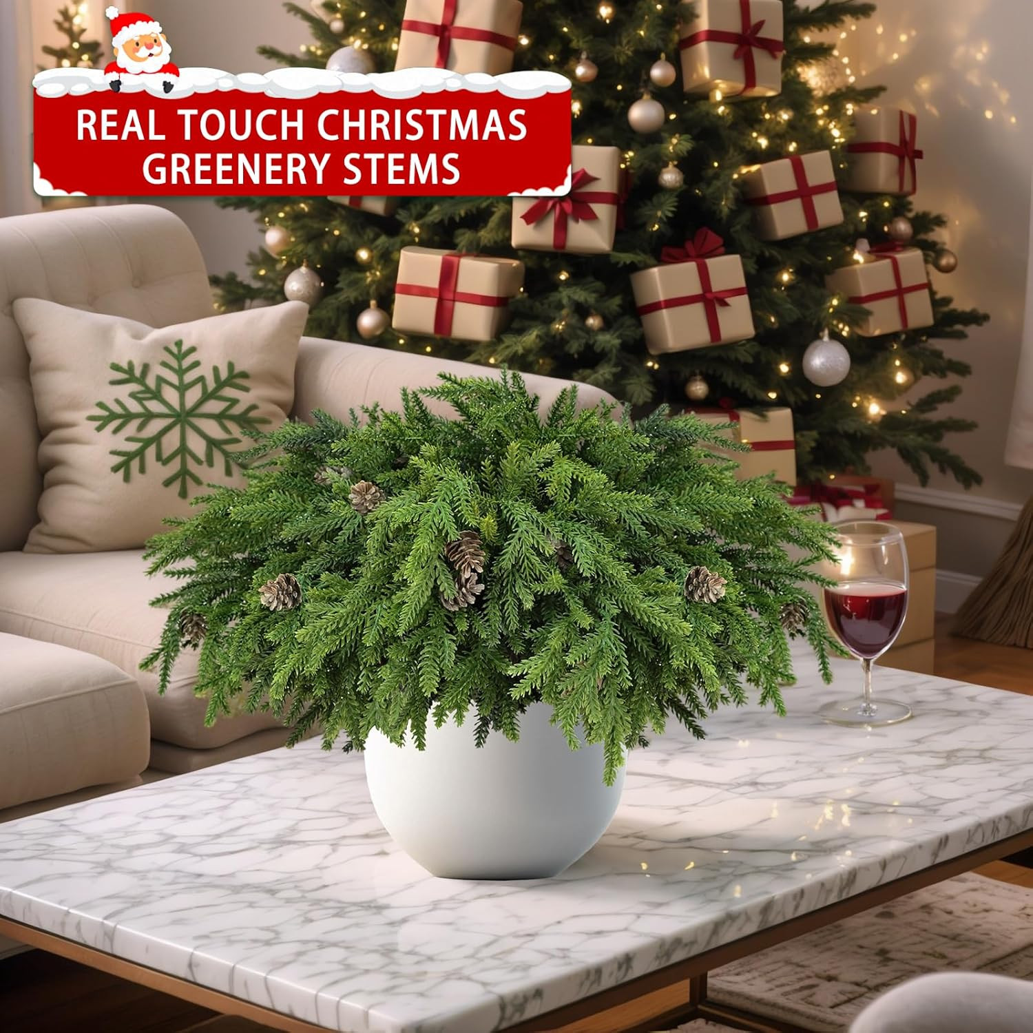 24 Pcs Realistic Pine Branches with Pinecones for Christmas Decor