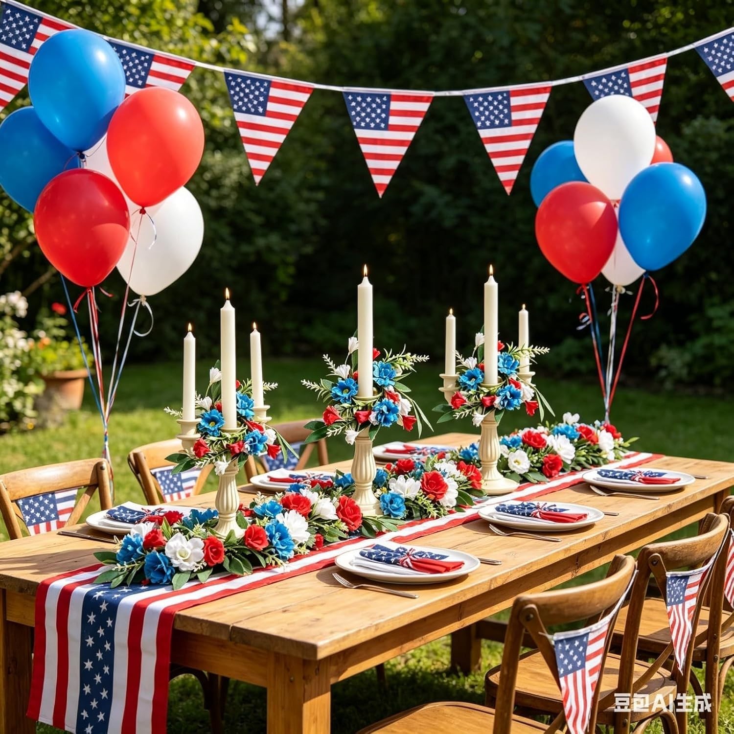 6 Pcs 1.38″ Mini Taper Candle Rings Wreaths 4th of July Table Decor Candle Holde