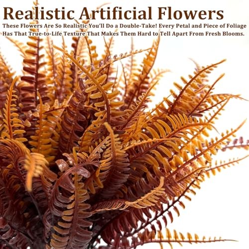 12 Bundles Artificial Fall Flowers for Outdoors Fall 12 Pack Orange Brown