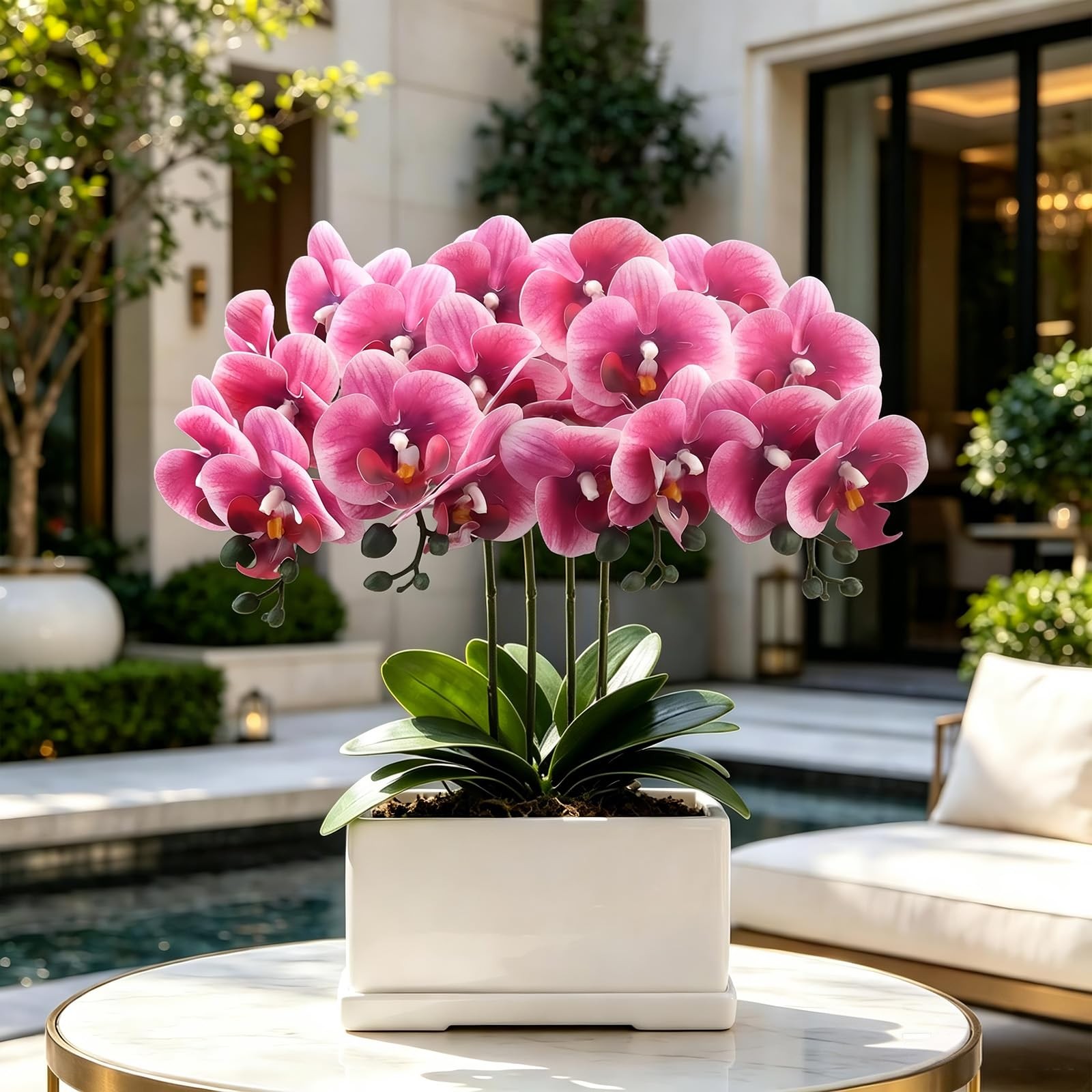 4Pcs Artificial Orchid Faux Phalaenopsis Fake Flowers Stem Real Touch for Hom…