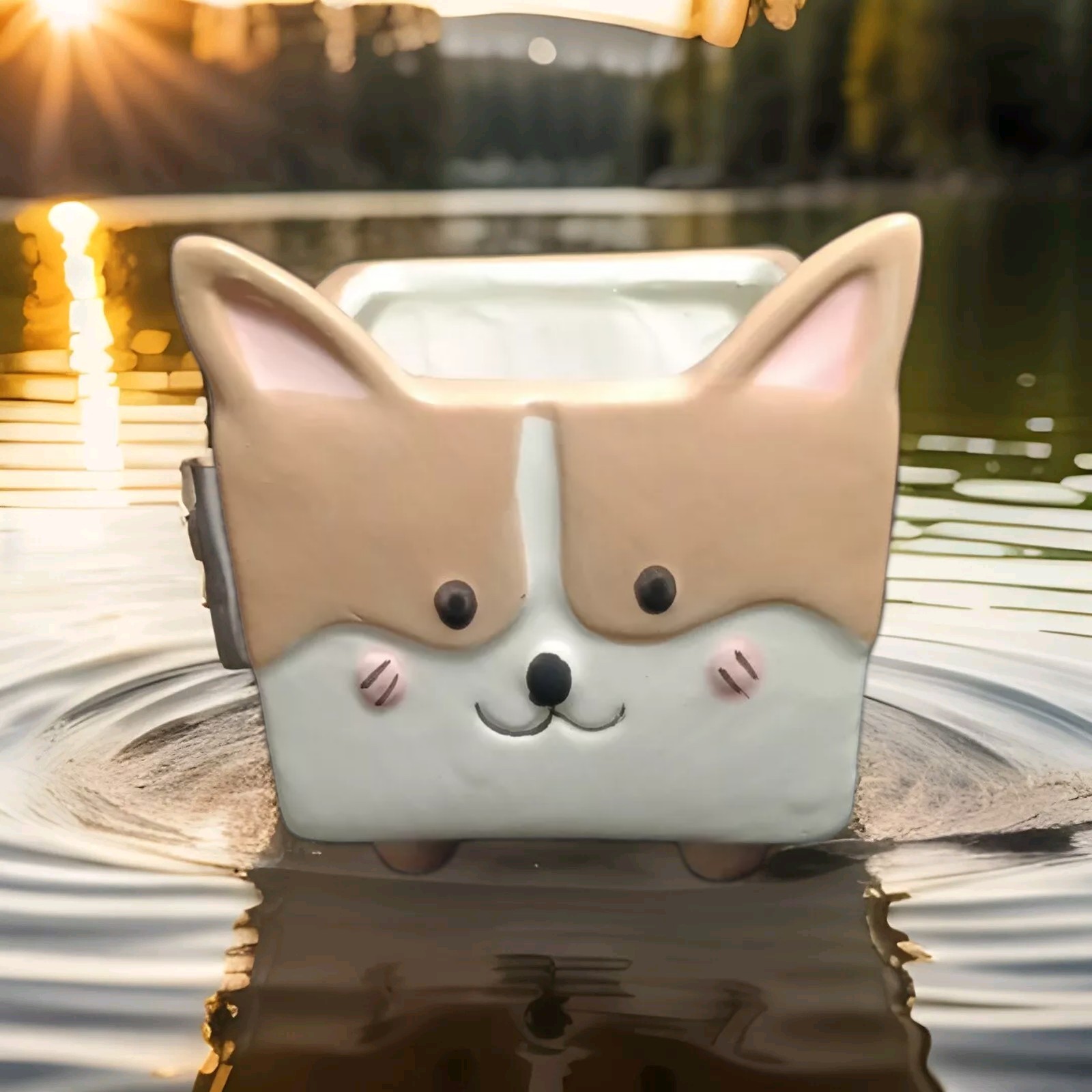Corgi Decorative Cube Dog Planter Ceramic Flower Pot 4″H 3″W 3.5″L