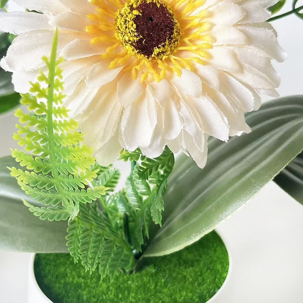 White Pot Faux Gerbera Daisy 19 cm Lifelike Plastic Flower Indoor Decor