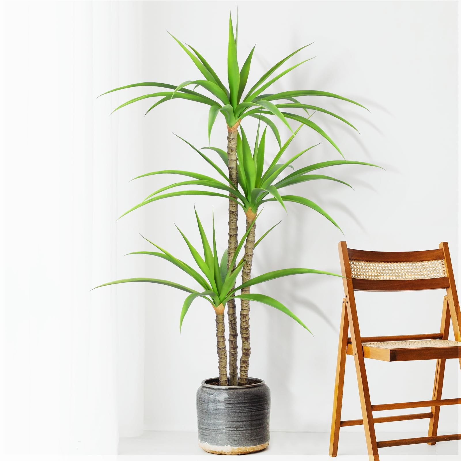 Artificial Tree 5ft Faux Agave Plant with 3 Heads in Pot Fake Tree for Home D…