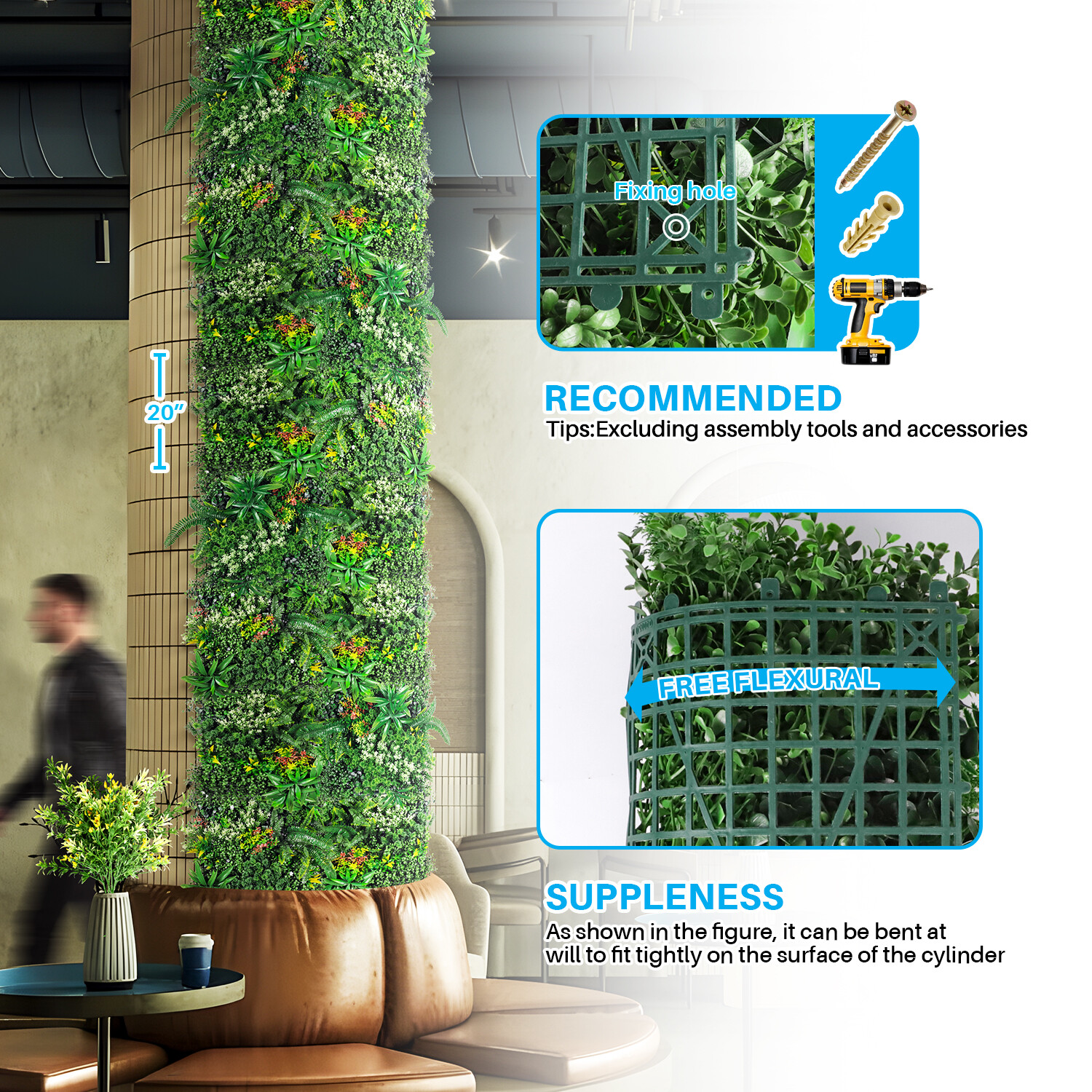 PATIO 20″ x 20″ Artificial Plant Fence Panel Set(of 3) Faux Grass Wall Decor