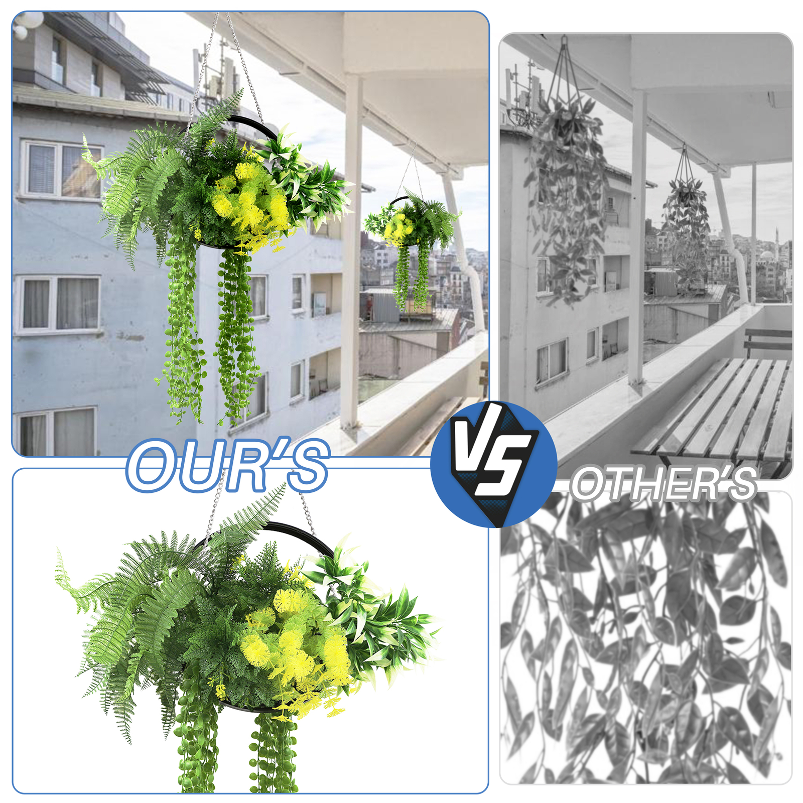 Artificial Hanging Plants Greenery w/ Black Frame For Wedding Home Office Decor