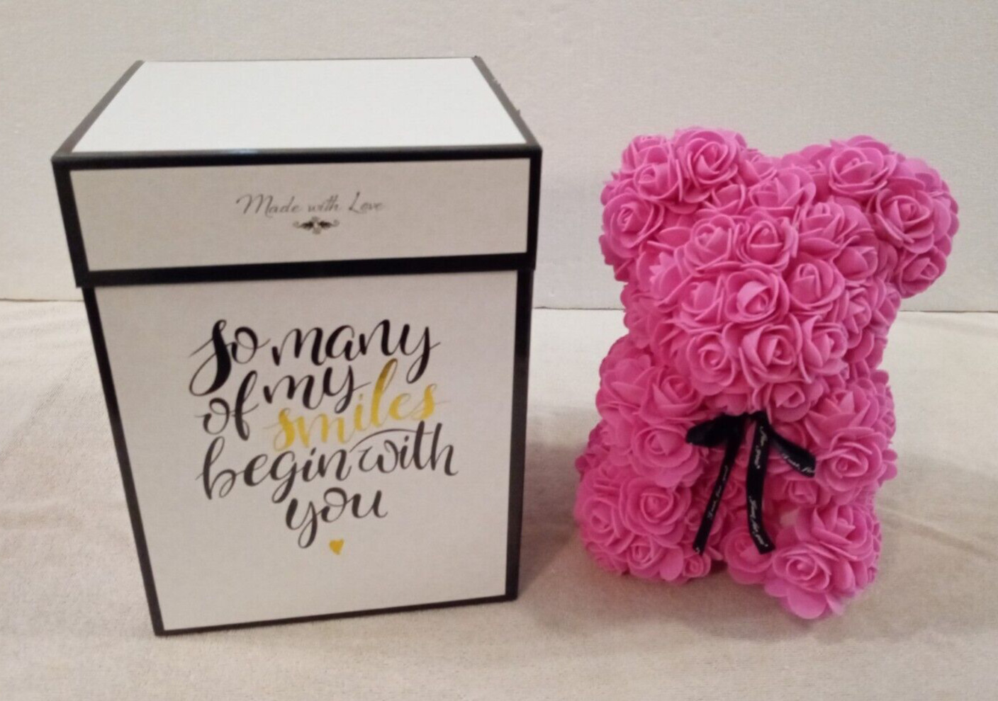 Made with Love Just For You Always & Forever pink rose FLOWER BEAR gift boxed