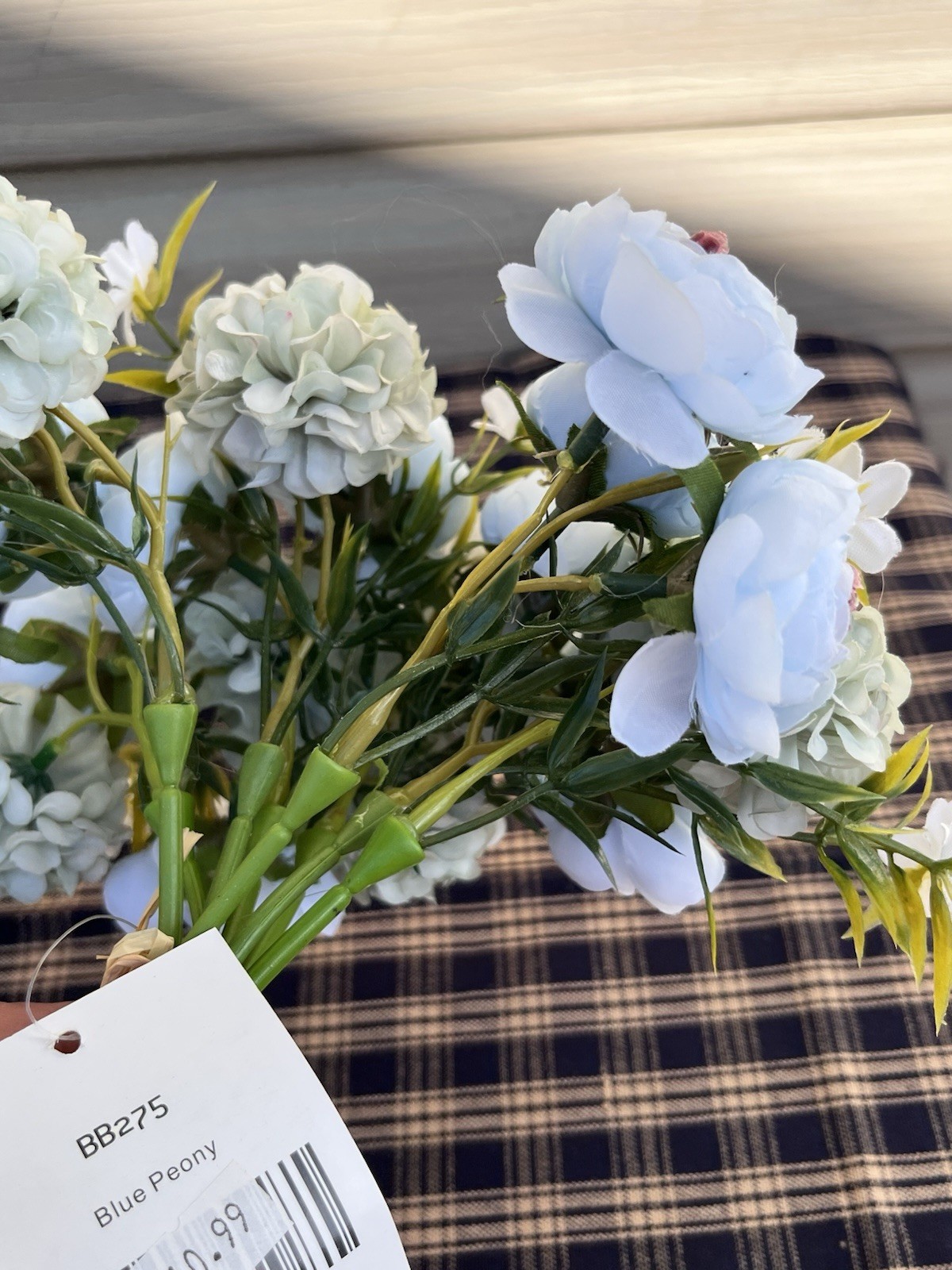 Lot of 2 Faux Floral Bouquet Bundles Blue Pink Peony Ranunculus Cottagecore