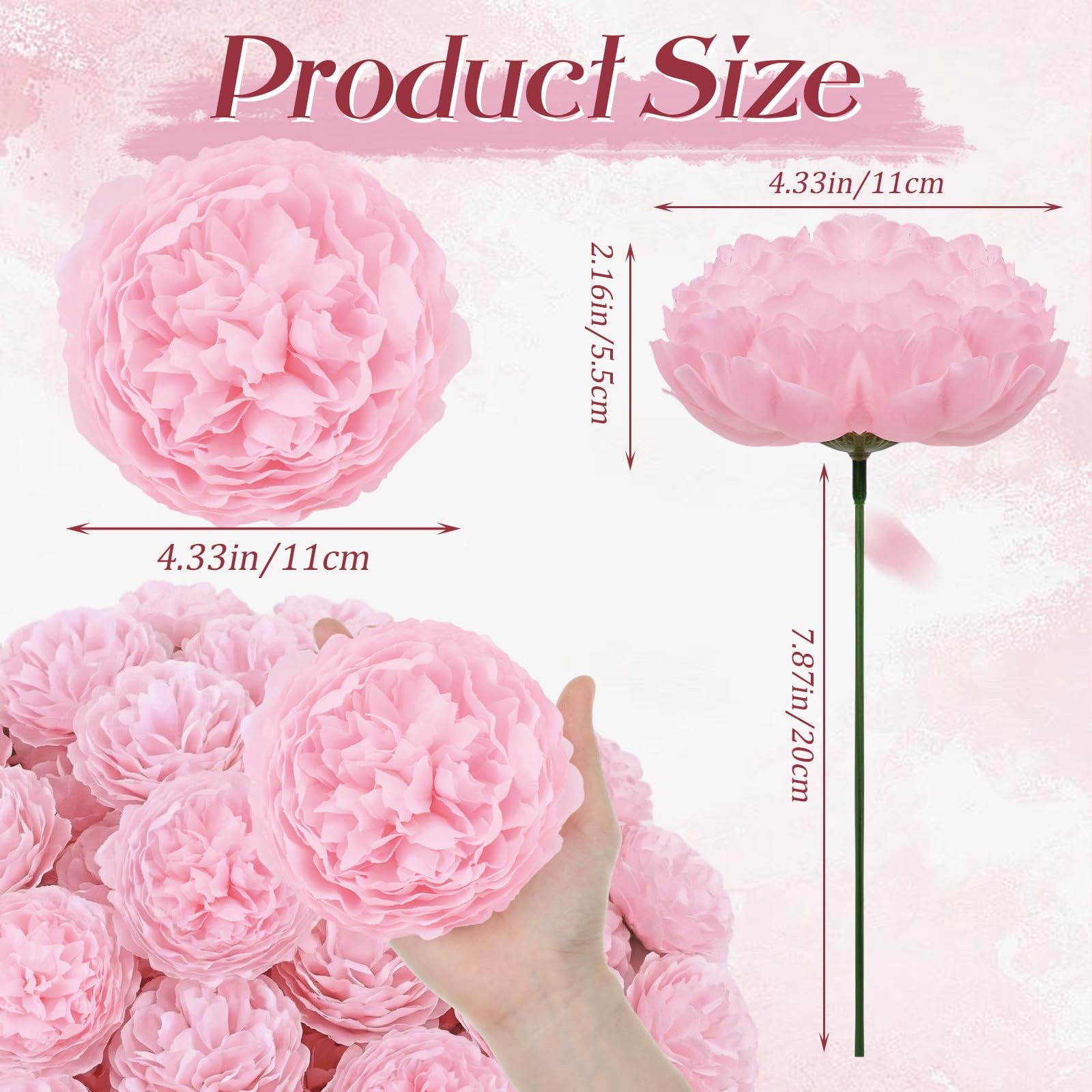50 PCS Pink 4.7 Inch Artificial Peony Rose Flower Heads Silk Fake Bridal