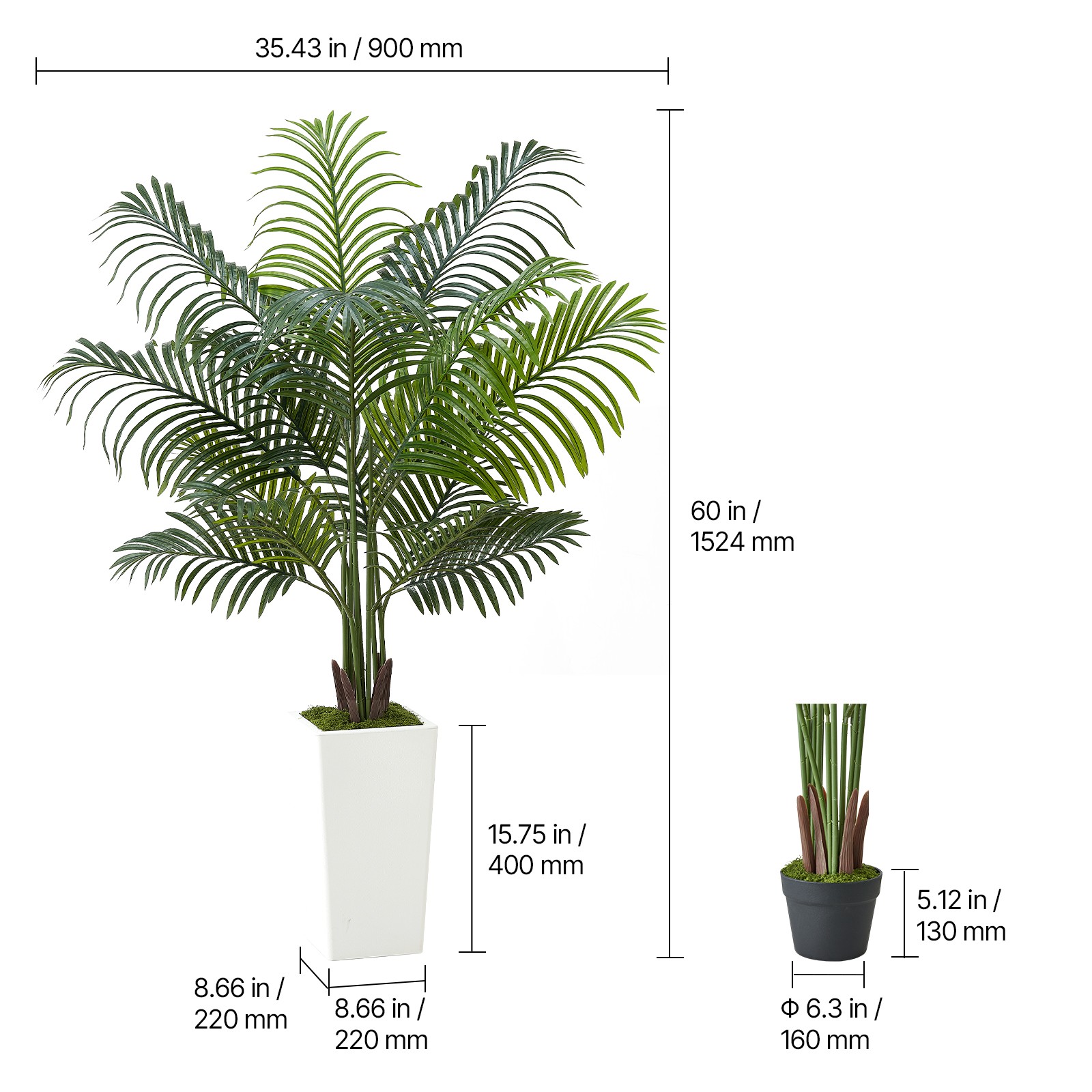 Uimoso 5ft Artificial Areca Palm Tree with Pot Indoor Plant Faux Home Decor
