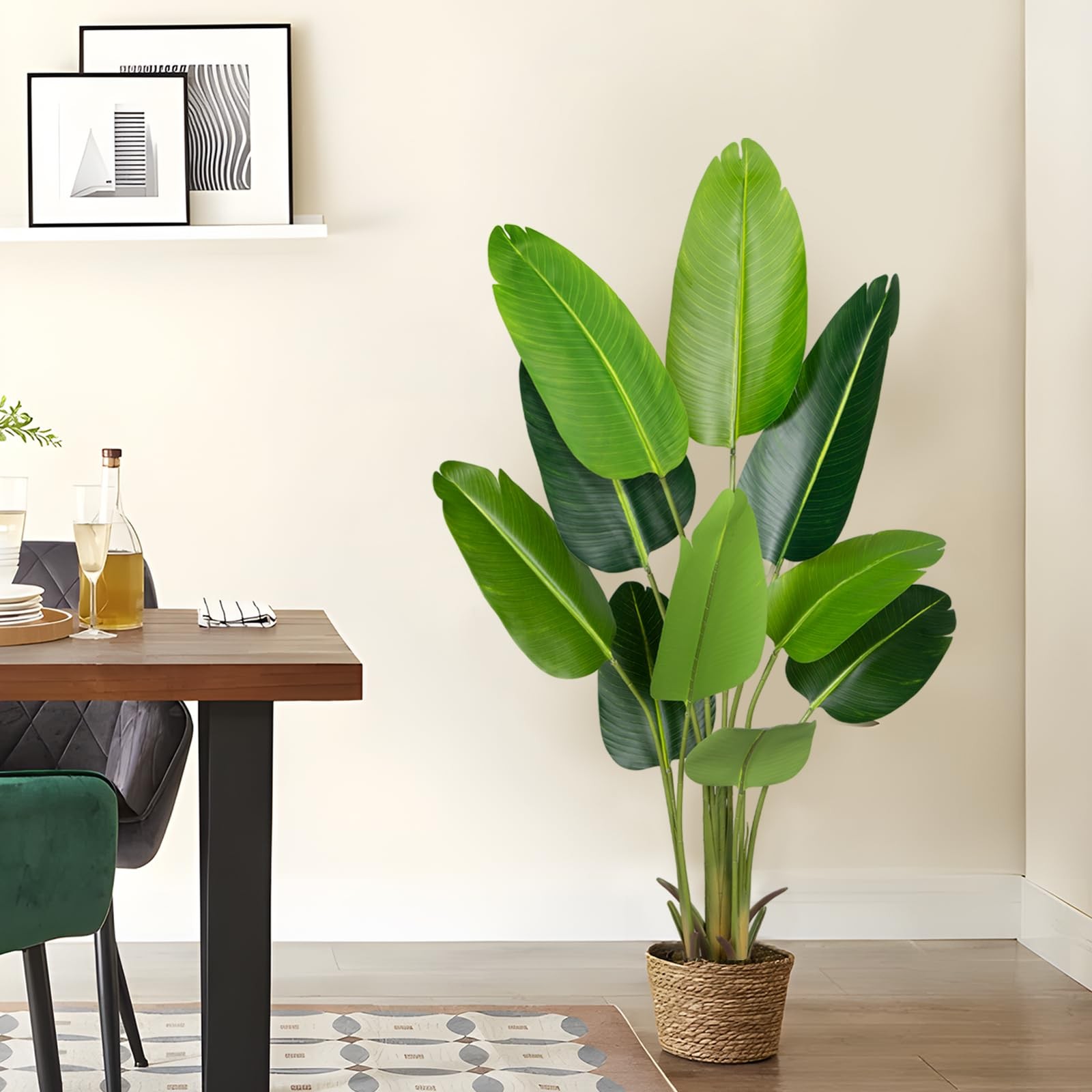 Artificial Bird of Paradise Plant 5.2Ft Fake Tropical Palm Tree with 10Trunks…