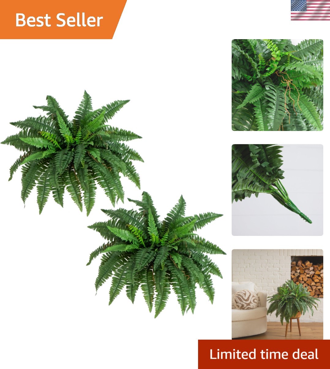 40in Boston Fern Artificial Plant, Large Hanging Fake Plant with 56 Long Real…