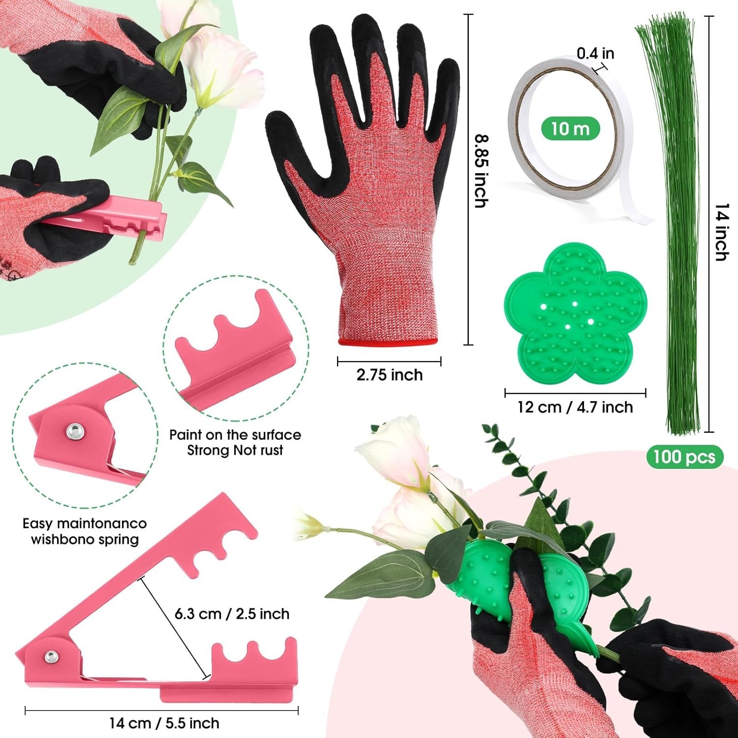 207-Piece Flower Arrangement Supplies Kit for Women in Pink with Garden Tool Bag