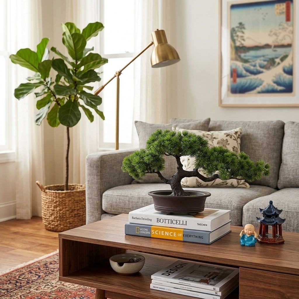 Artificial Bonsai Pine Tree Model 2 Maintenance-Free With Moss and Pebble