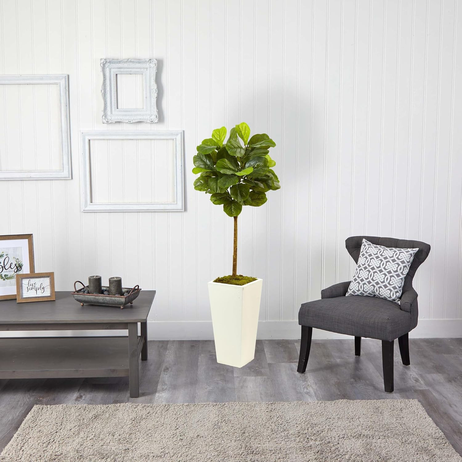 4.5Ft Real Touch Fiddle Leaf Fig in Elegant White Planter