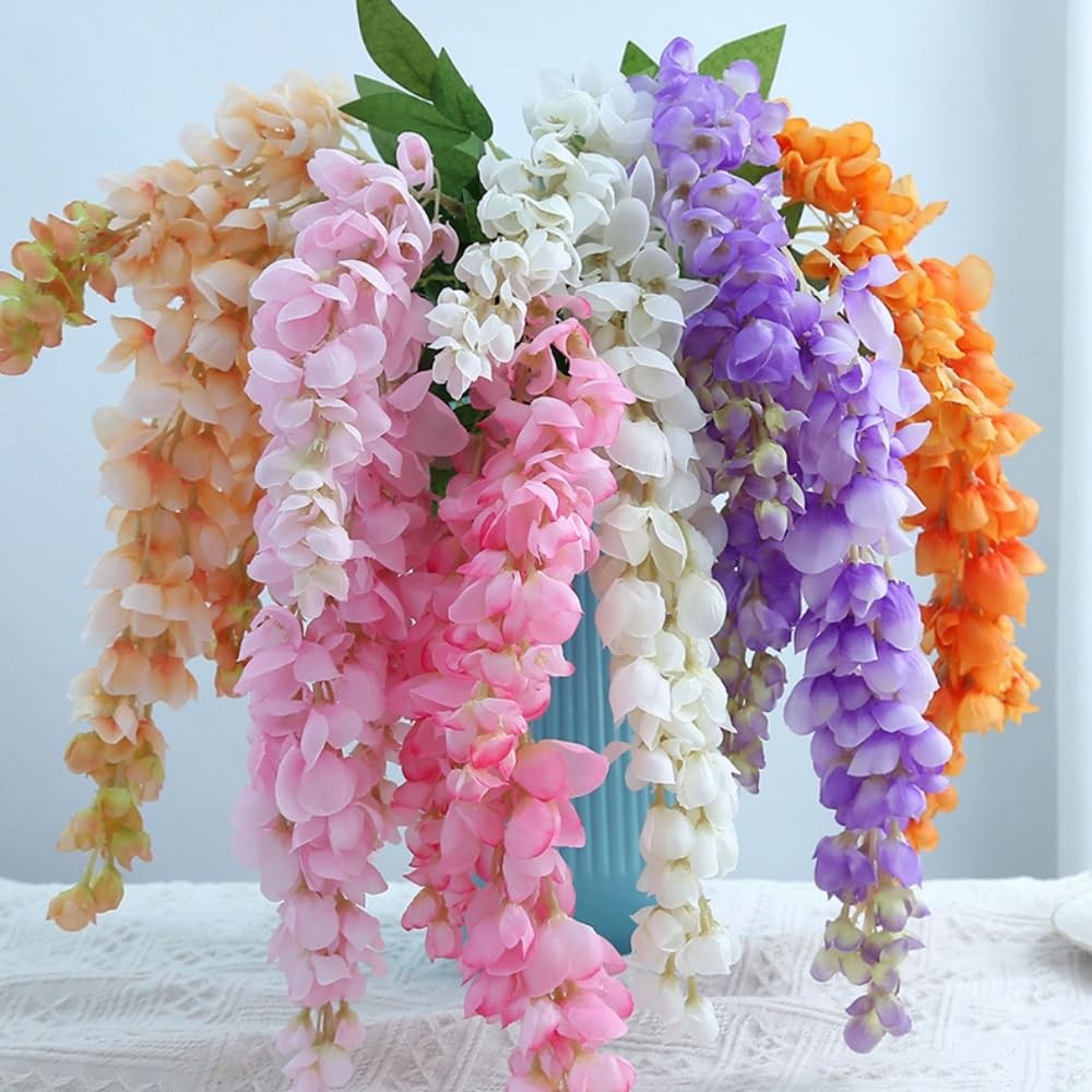 Artificial Wisteria Hanging Flowers 24.8 inch Fake Silk Garland for Wedding A…