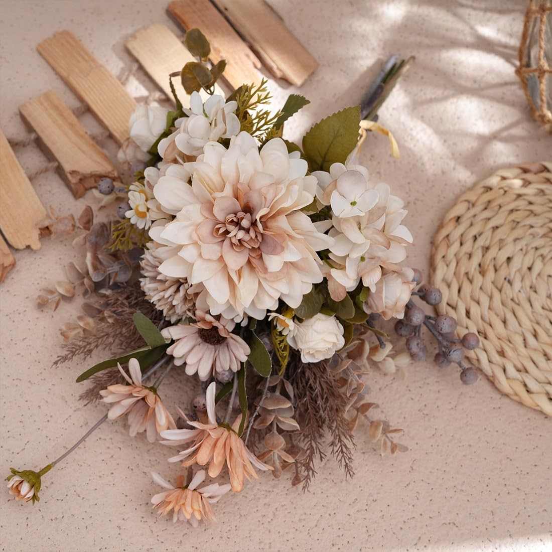16-inch Artificial Fake Flowers Silk Table Arrangements Faux Plastic Floral C…