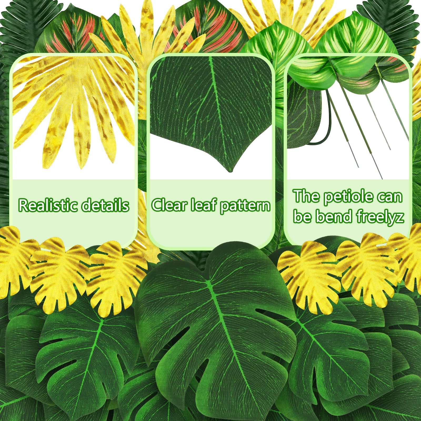 Jungle Party Decorations, 50 Pieces 8 Kinds Palm Leaves Artificial Tropical M…