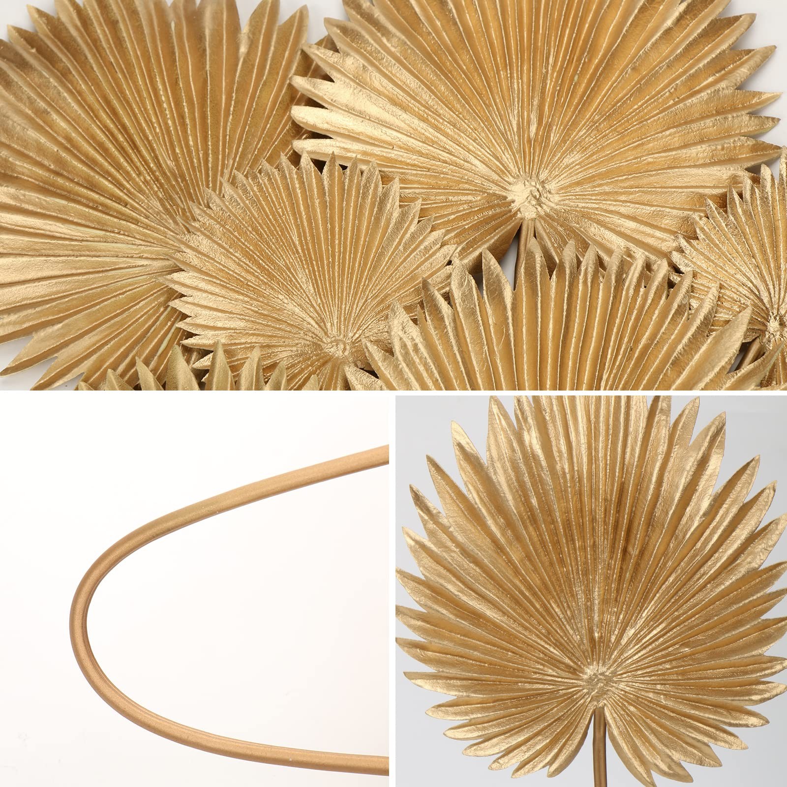 6 Pcs Pu Foam Artificial Gold Palm Leaves Faux Palm Tropical Leaves Fake Palm…