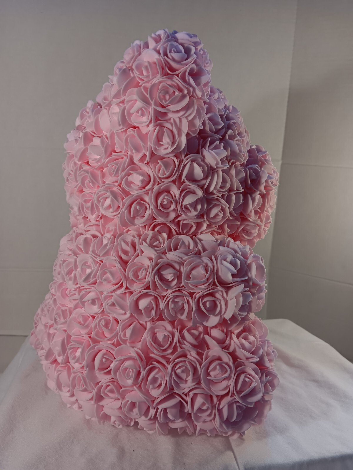 Pink Rose Teddy Bear – Artificial Foam Flower Bear with Bow – 11″ Romantic Gift