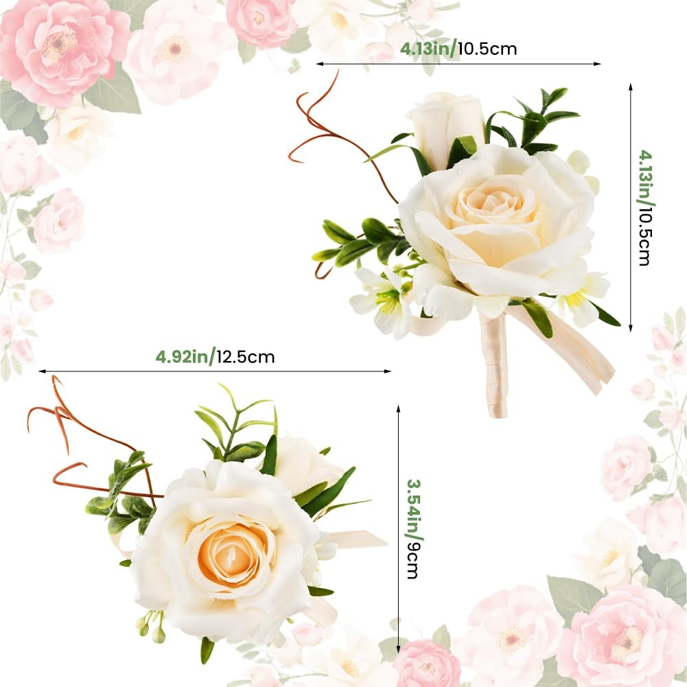 2Pcs Wrist Corsage and Boutonniere Set, Prom Wrist Corsage Artificial Flowers…