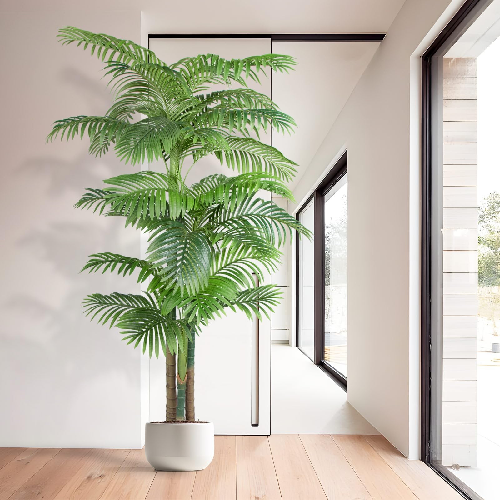7.5ft Tall Triple Golden Cane Palm Artificial Tree Palm Silk Tree in Plastic …