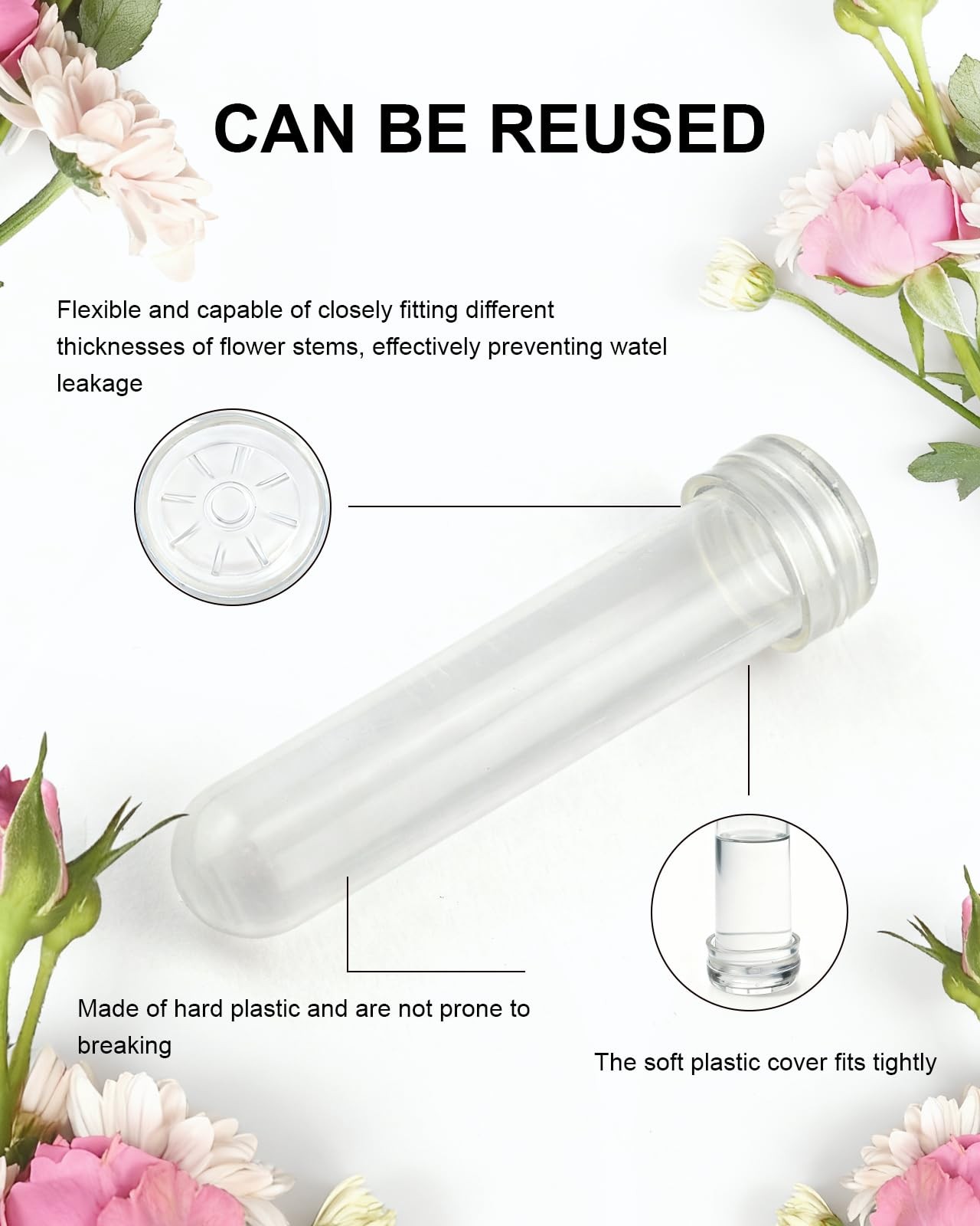 30 Pack Floral Water Tubes With Caps 3.7 Inch 23ml Plastic Vials Arrangement