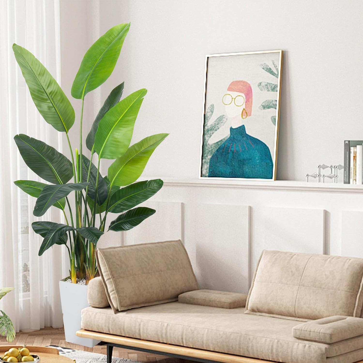 Bird of Paradise Plant Artificial 7ft,Faux Plants Indoor with White Planter,Fake
