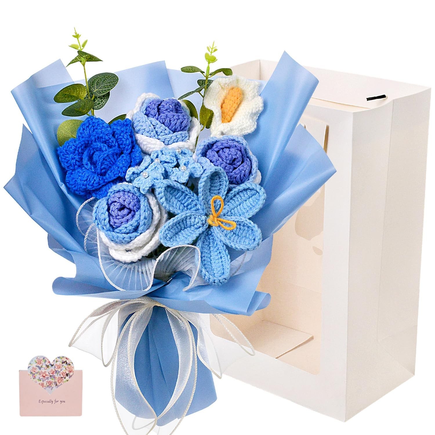 Handmade Crochet Flower Bouquet – Knitted Roses, Tulips & Calla Lilies for Gifts