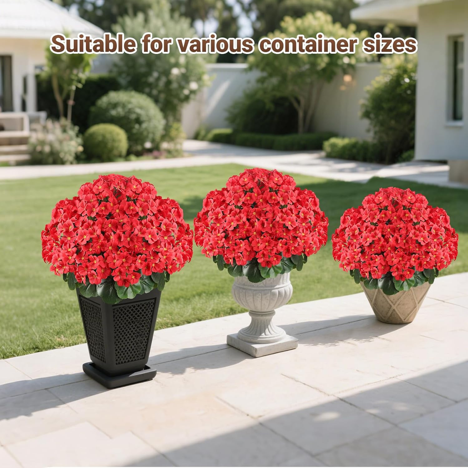 UV Resistant 20″ Artificial Geraniums in Pot for Outdoor Decor & Garden