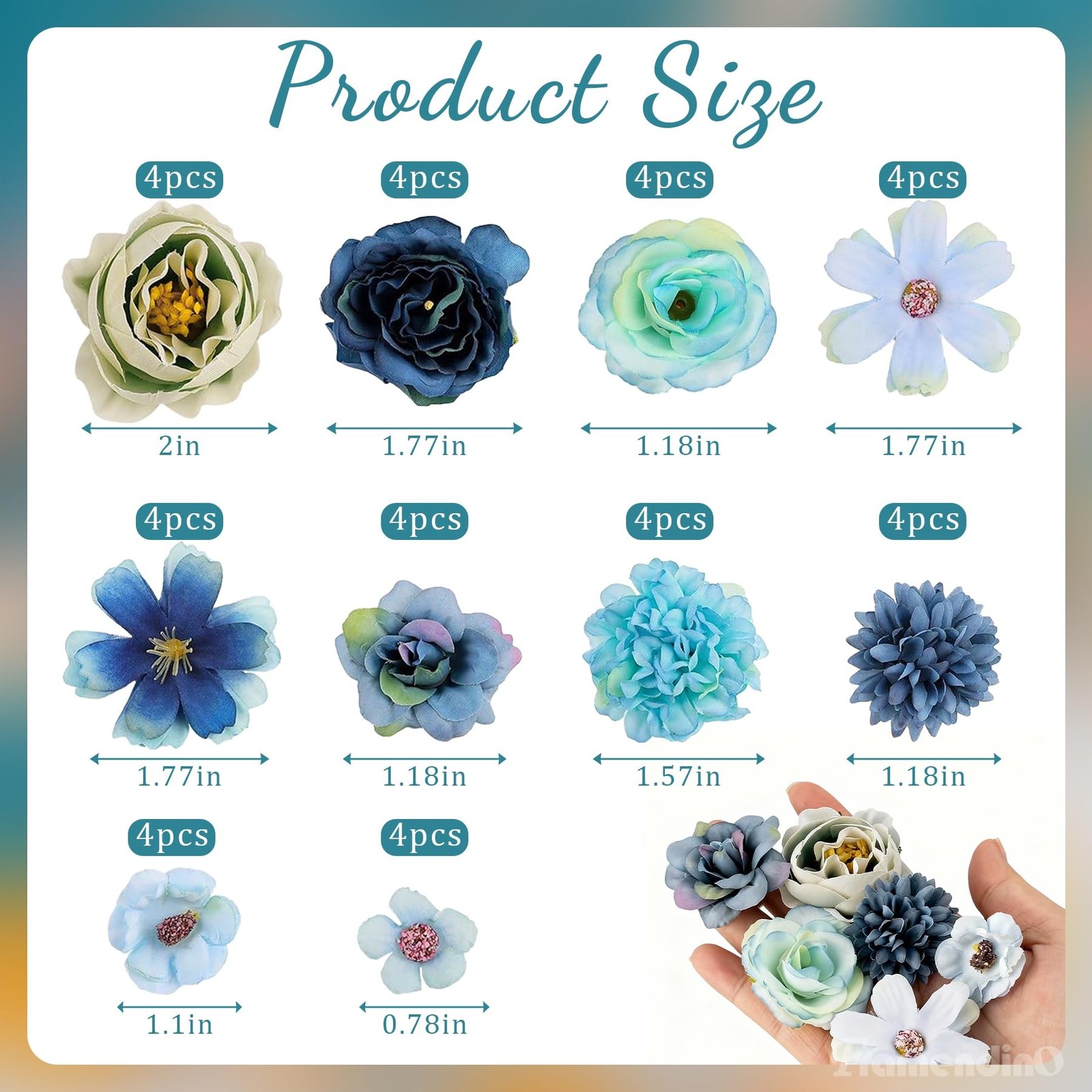 40 Pack Blue Mini Faux Flower Heads Silk Daisy Crafting DIY Crafts Decor 10x