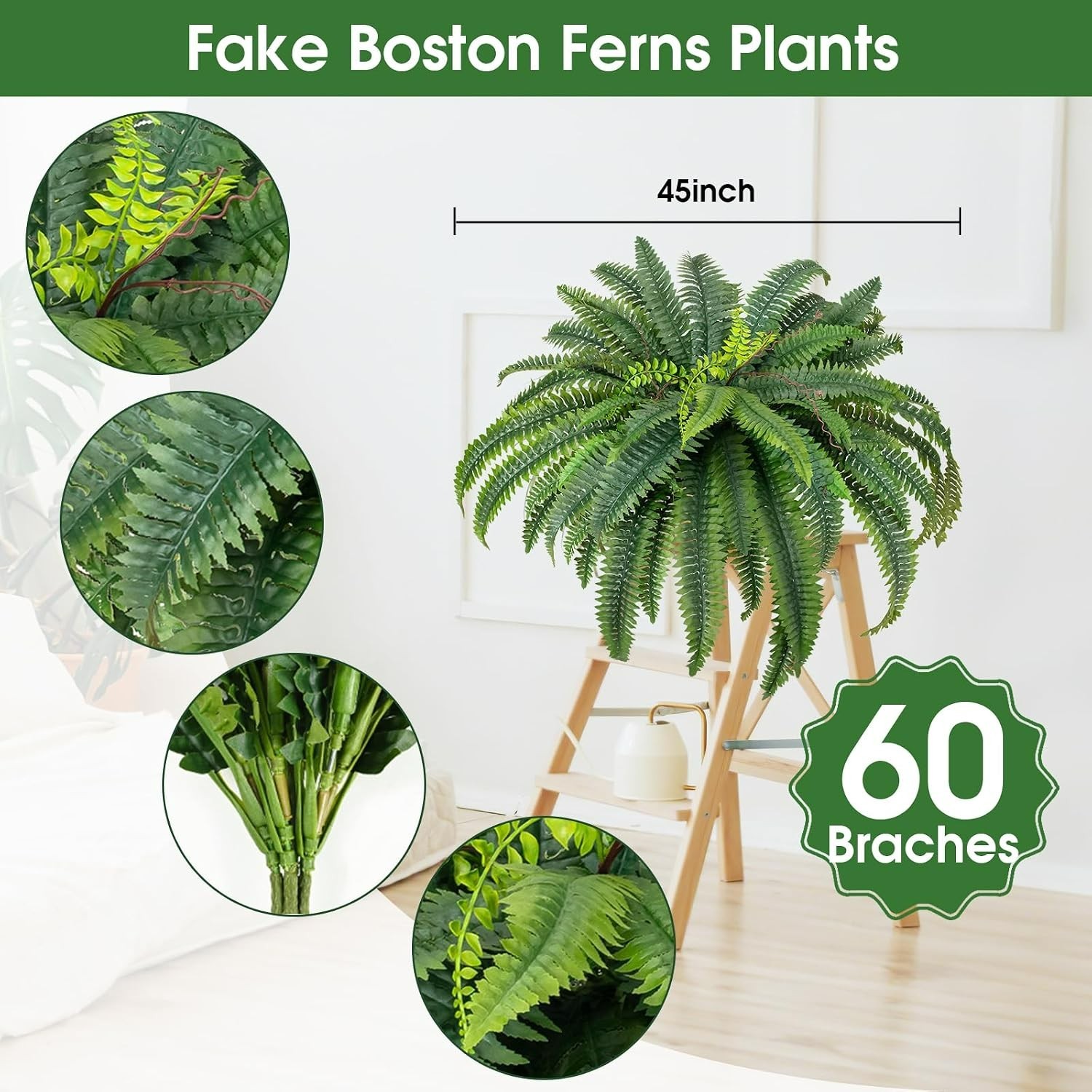 Washable Large Faux Ferns 45″ – Set of 2 for -Round Indoor & Outdoor Decor