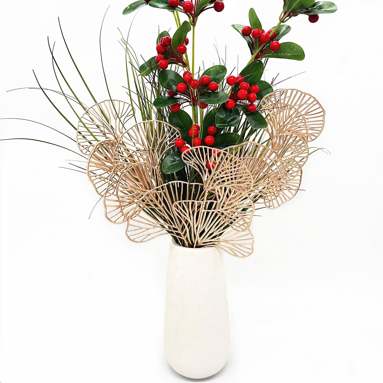 Artificial Golden Ginkgo Leaf Stems for Christmas Decor, Fake Gold Apricot Le…