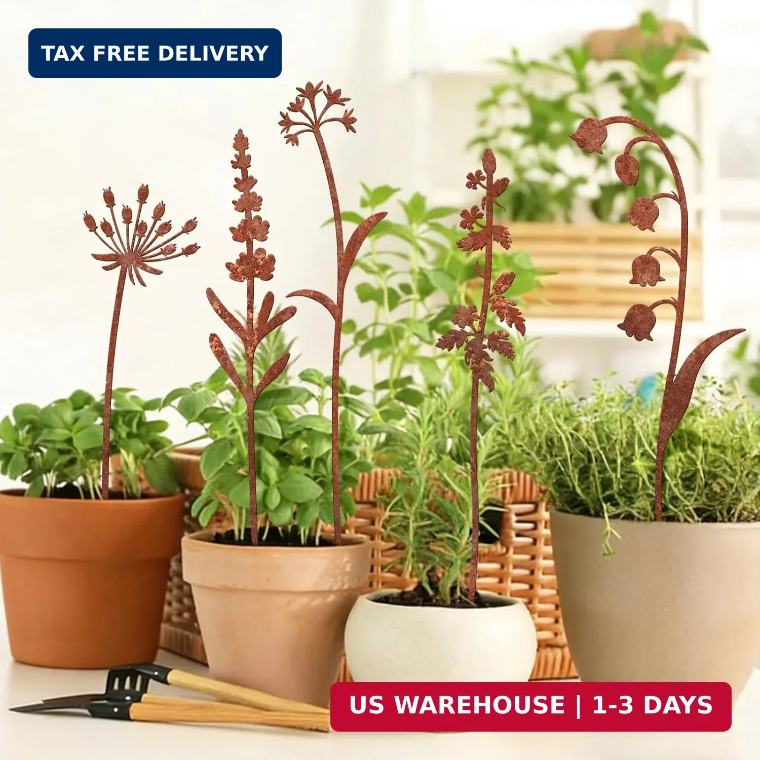 5 Pack Metal Flowers for Outside, Decorative Garden Stakes, Decorative Plant Sta