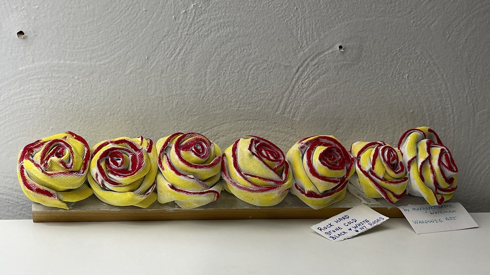 handmade Shelf Sitter Roses On Wood 15.5x 3.5