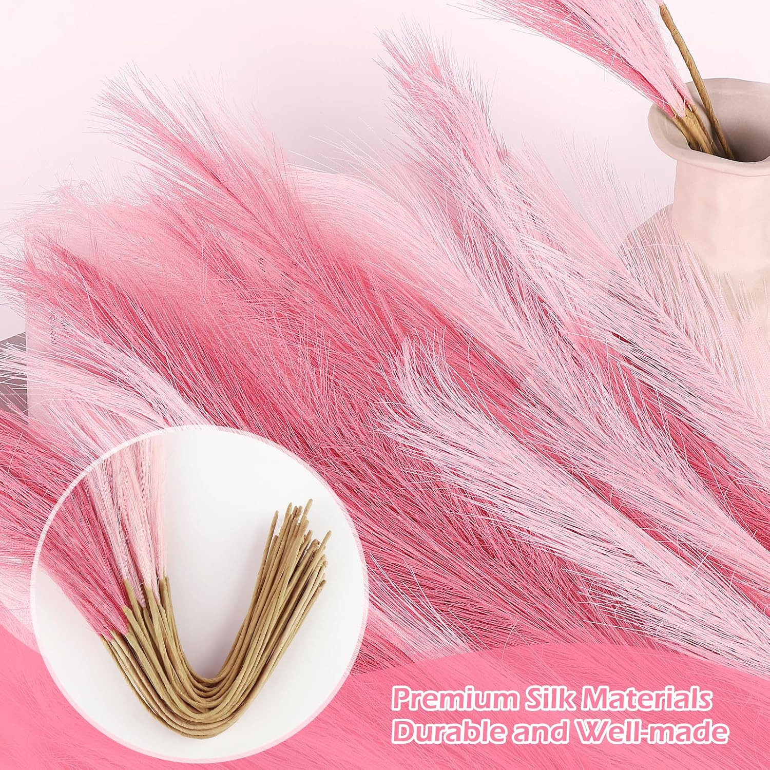 60 Pcs Pampas Grass Decor 21.7 Inch Faux Pink Pampas Grass Bulk Artificial Dried