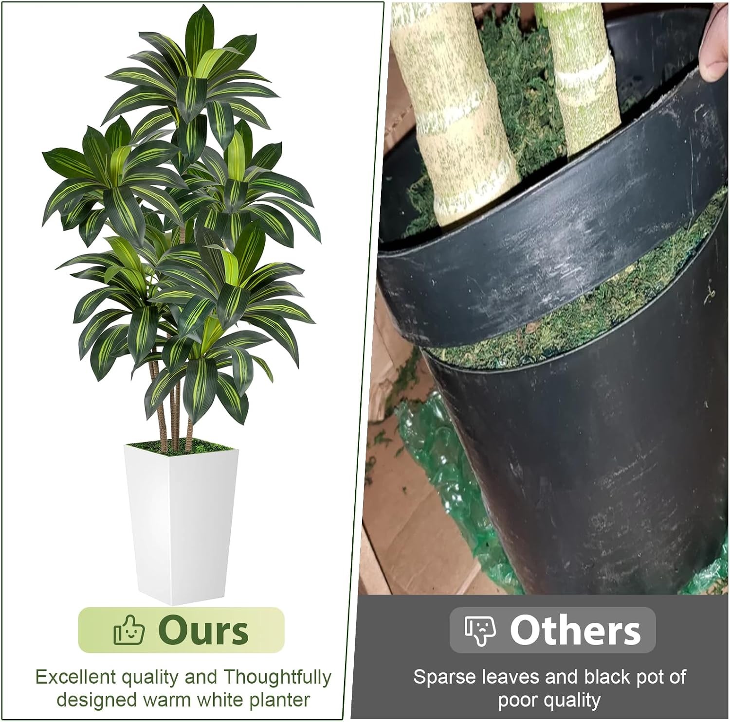 Dracaena Tree 6FT Artificial 72in Tall Faux Dracaena Tree W/ 15.7 White Planter