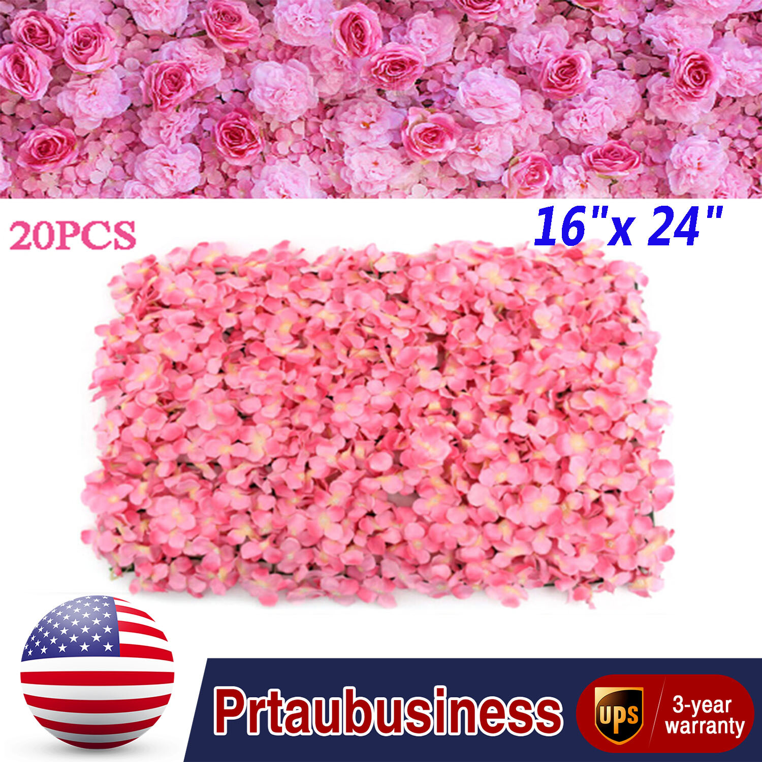 20Pcs 16″ x 24″ Artificial Silk Flower Wall Panel Wedding Backdrop Floral Decor