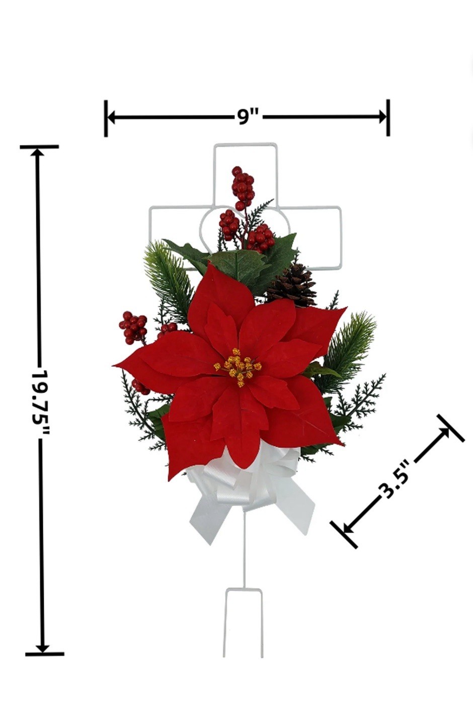 Mainstays 19.75” Artificial Red Poinsettia Wire Cross Cemetery Stakes – Set of 2