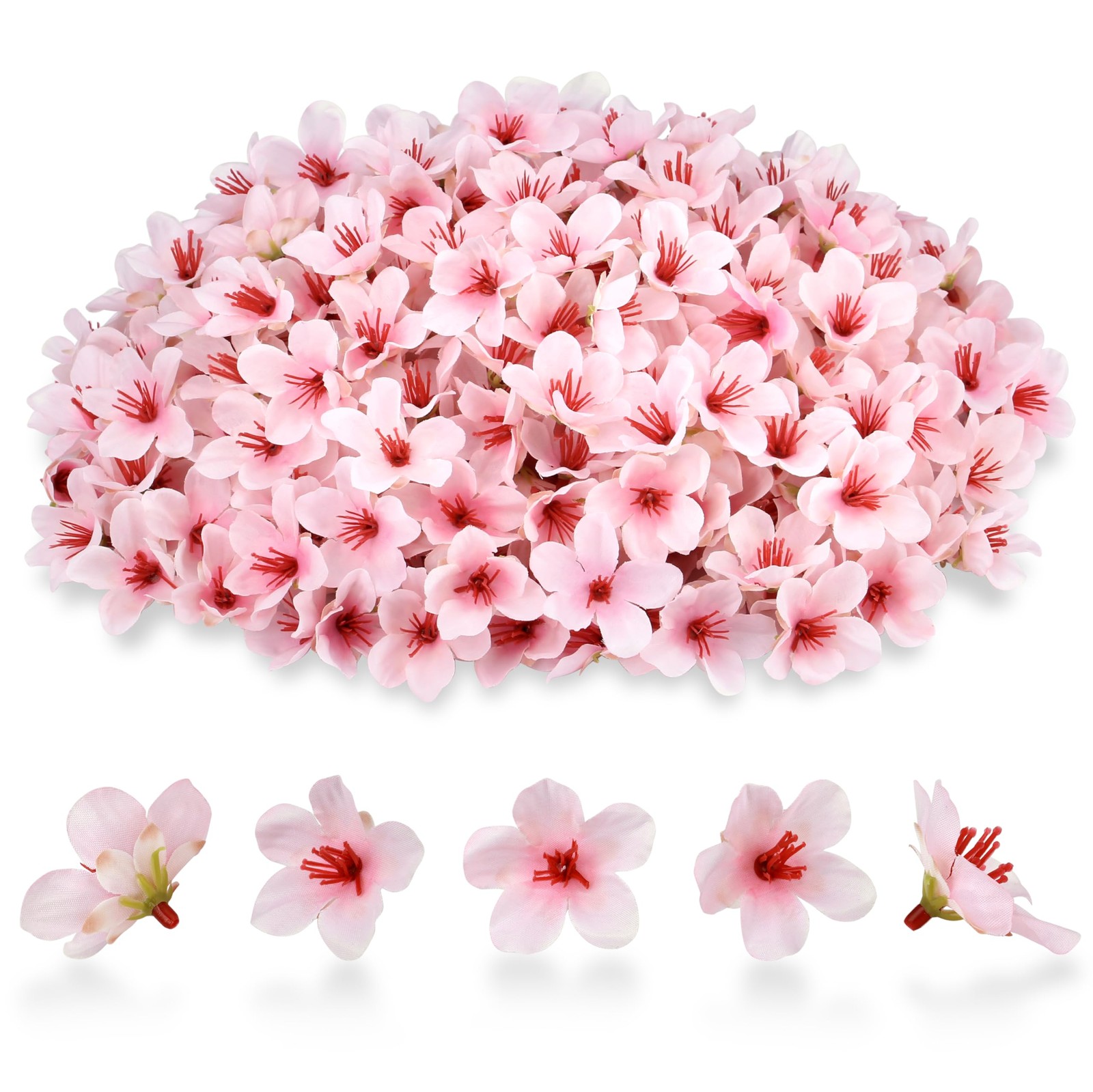 100 PCS Pink Cherry Blossom Heads Artificial Silk Mini Flowers 1.6 Inch Decor