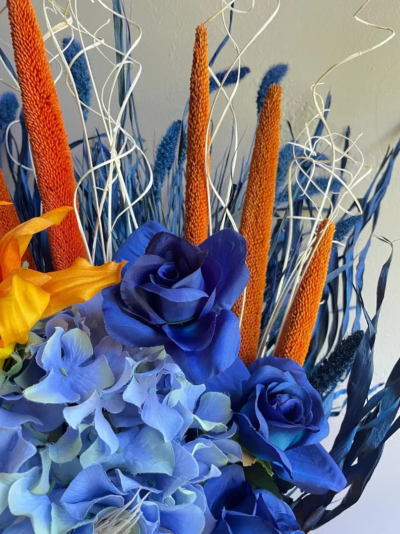 Sunflower Floral Arrangement: Blue Summer & Fall Home Decor, Table Centerpiece