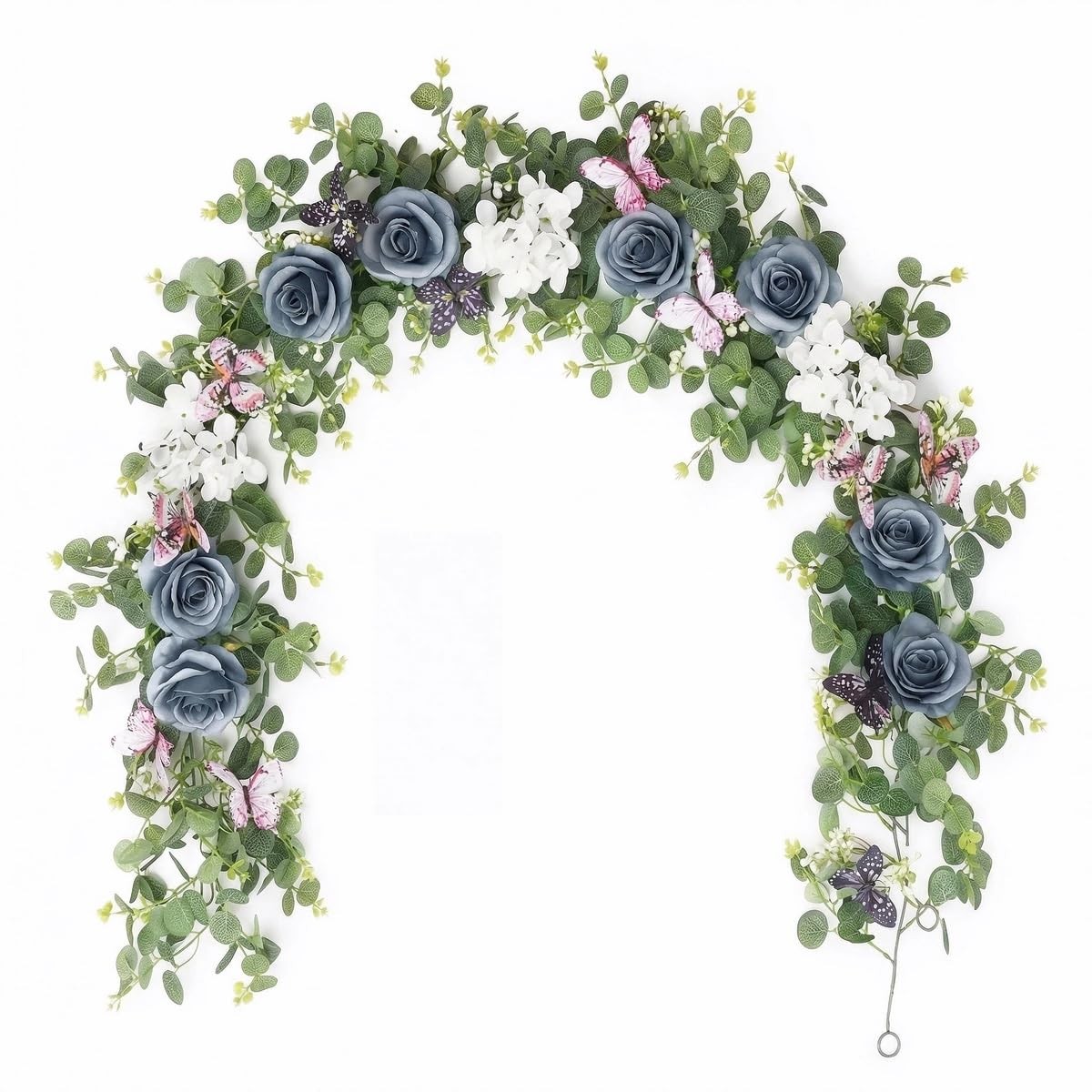 Artificial Eucalyptus Garland with Roses and Butterflies, Faux Hanging Vine G…